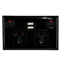 Double Pole Double Power Point with Dual USB Charger Black