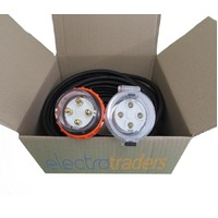 Three Phase 32A Power Extension Lead 15m Metres with 32 Amp 4 Pin Plug Socket