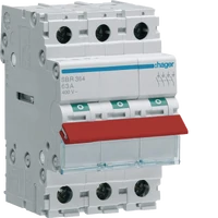 Hager SBR364 63 Amps 3 Pole Modular Load-break / Isolating Switch (Red Toggle)