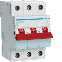 Hager MSN363R 63 Amps 3 Pole MCB Circuit Breaker 6kA (Red Toggle)