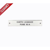 Traffolyte Switchboard Label EARTH LEAKAGE FUSE 63A 100x20 Black White