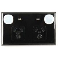 Transco Flush Double Power Point Double Pole with Neon Indicator IP65 Black