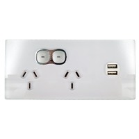 Opal Series LED Push Button Double Power Point Glass-Look Finish with 5V 2x2.1A USB
