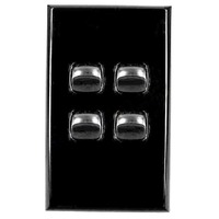 Powerclip 4 Gang Double Pole Caravan RV Light Switch - Black