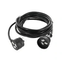 Piggy Back Extension Lead 20m Black 10A Plug & Socket 240V Single Phase Heavy Duty 15A Rated Cable