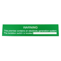 Solar Label Warning Premise Electricity generation system Isolation switch 11.5x2.5cm Green