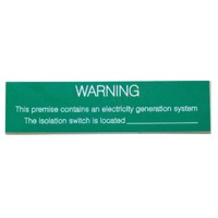 Solar Label Warning Electricity Generation system Isolation switch 14.5x3.5cm Green