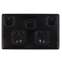 Power Point Double 240V 10A GPO with Extra Switch Tesla Standard Series Black