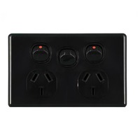 Classic Series Double Power Point with Extra Switch 240V 10A Slimline - Black