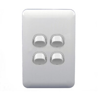 Wafer 4 Gang Slim Light Switch Double Pole 10 Amp White S4W and SMDW