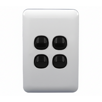 Wafer 4 Gang Slim Light Switch Extra Low Voltage 12-24V White with Black Switch S4W and SMW/B