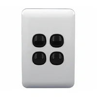 Wafer 4 Gang Slim Light Switch Extra Low Voltage 12-24V White with Black Switch S4W and SMW/B