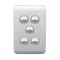 Wafer 5 Gang Slim Light Switch Double Pole 10 Amp White S5W and SMDW